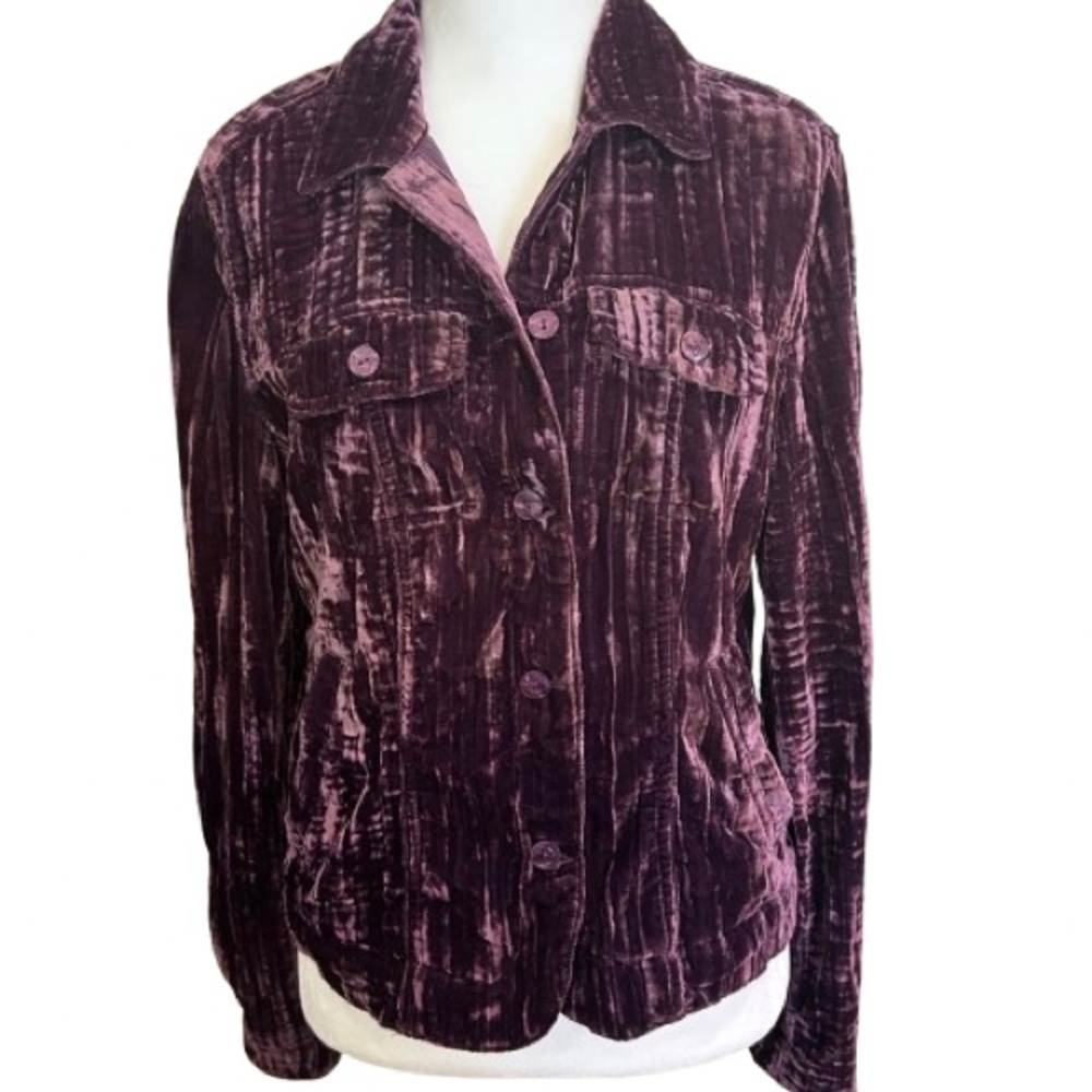Vintage Y2K Purple Crushed Velvet Trucker Jacket Whimsigoth Fairy Grunge Size S